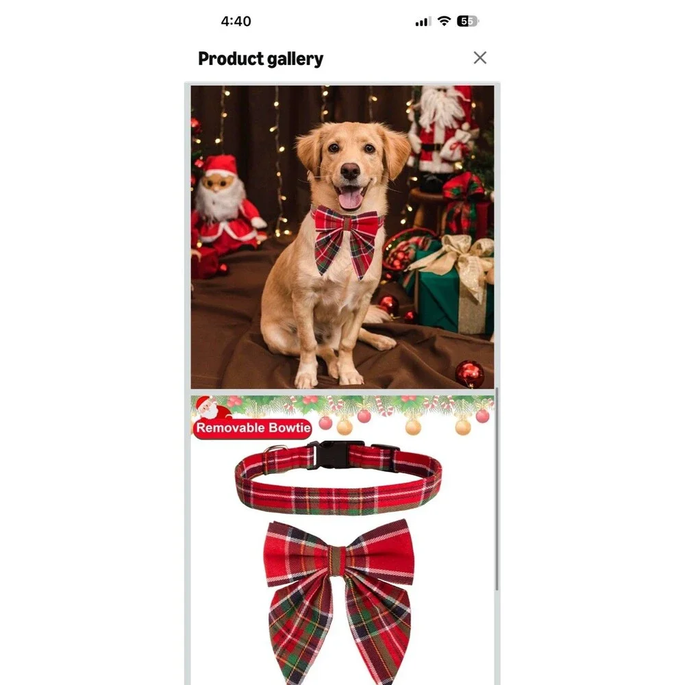 Christmas Dog Collar Classic Red Plaid Removable Bow Tie Adjustable Medium